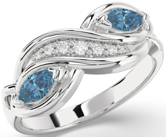 Blue Diamond Silver Marquise Two Stone Ring