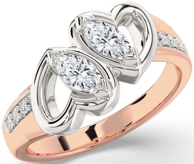 Diamond Platinum & Rose Gold Heart Two Stone Ring