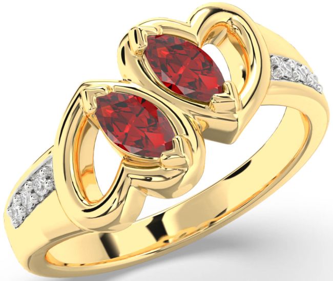 Diamond Ruby Gold Silver Heart Two Stone Birthstone Ring