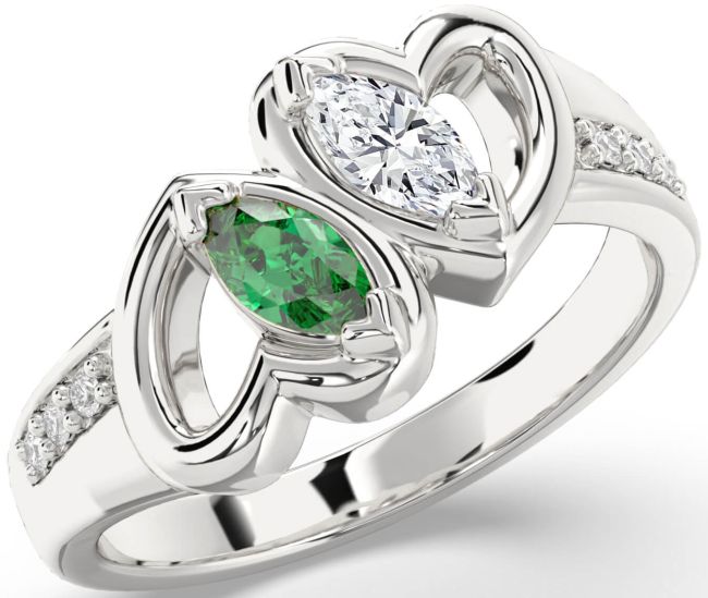 Diamond Silver Heart Two Stone Promise Ring