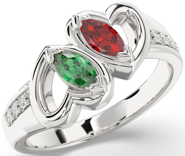Diamond Silver Heart Two Stone Promise Ring