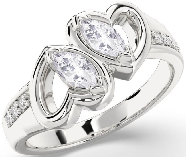Salt & Pepper Diamond Silver Heart Two Stone Ring