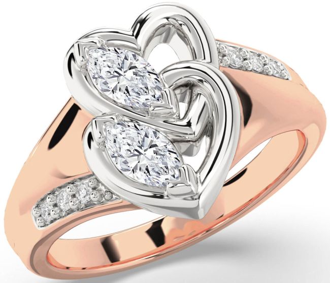 Diamond White Rose Gold Heart Two Stone Ring