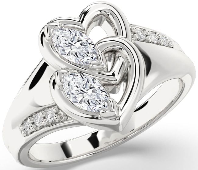 Diamond White Gold Heart Two Stone Ring