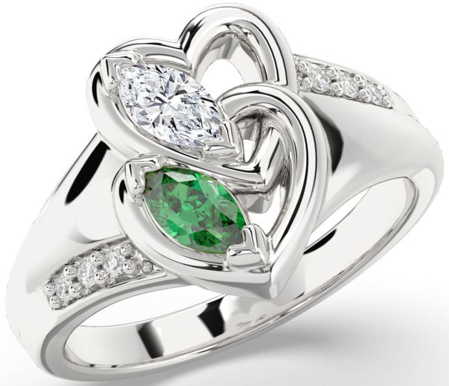 Diamond Silver Heart Two Stone Promise Ring