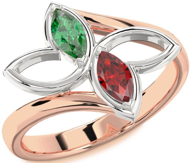 Platinum & Rose Gold Butterfly Marquise Two Stone Promise Ring