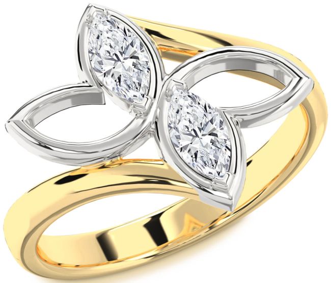 Diamond Platinum & Yellow Gold Butterfly Marquise Two Stone Ring