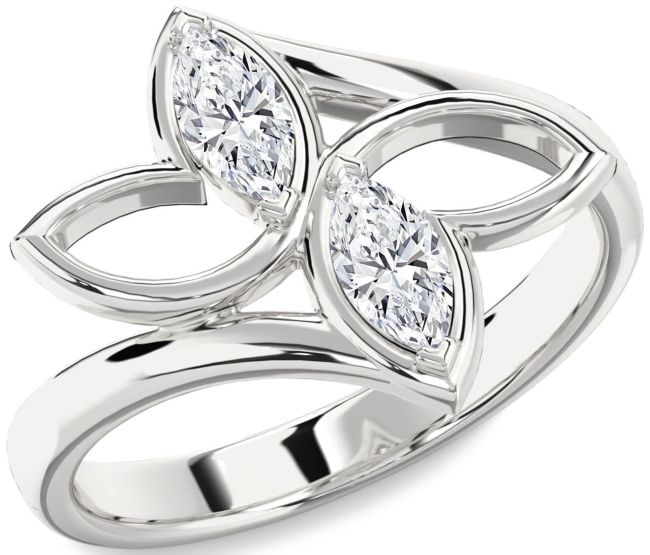 Diamond Silver Butterfly Marquise Two Stone Ring