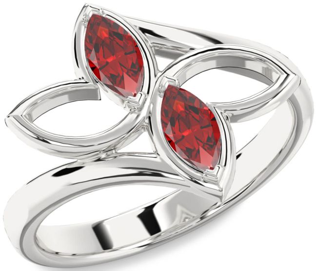 Ruby Silver Butterfly Marquise Two Stone Birthstone Ring