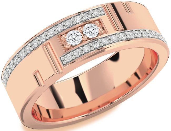 Men's Diamond Rose Gold Silver Round Two Stone Band Ring