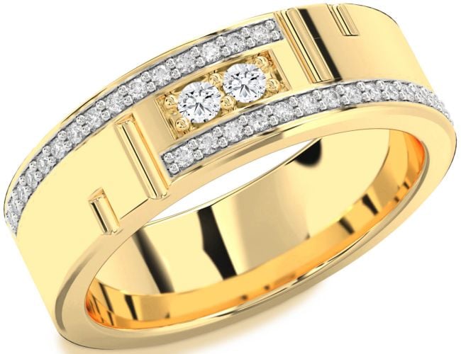 Men's Diamond Gold Silver Round Two Stone Band Ring