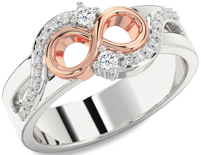 Diamond Platinum & Rose Gold Infinity Round Two Stone Ring