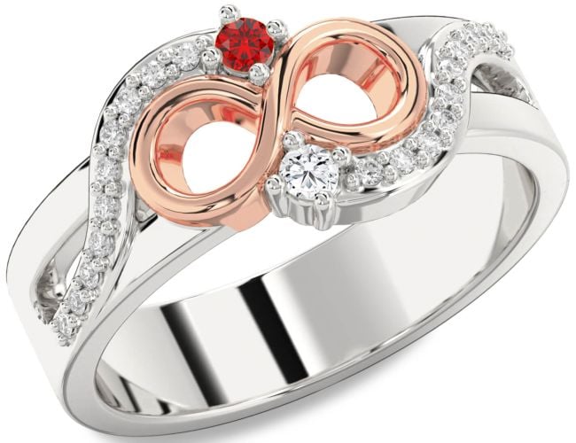 Diamond Silver & 10K Rose Gold Infinity Round Two Stone Promise Ring