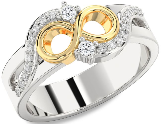 Diamond Silver & 10K gold Infinity Round Two Stone Ring