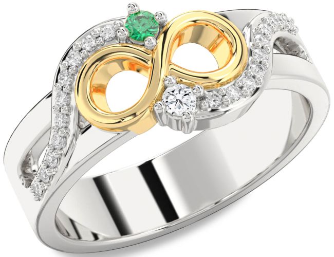 Diamond Gold Silver Infinity Round Two Stone Promise Ring