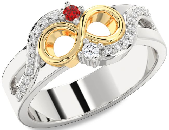 Diamond Gold Silver Infinity Round Two Stone Promise Ring