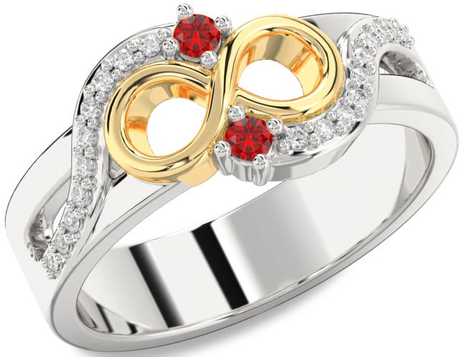 Diamond Ruby Gold Silver Infinity Round Two Stone Birthstone Ring