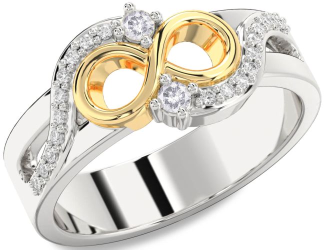Salt & Pepper Diamond Gold Silver Infinity Round Two Stone Ring