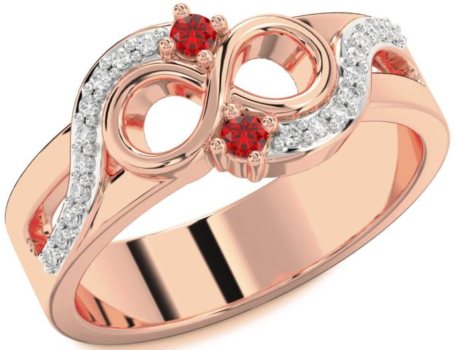 Diamond Ruby Rose Gold Silver Infinity Round Two Stone Birthstone Ring