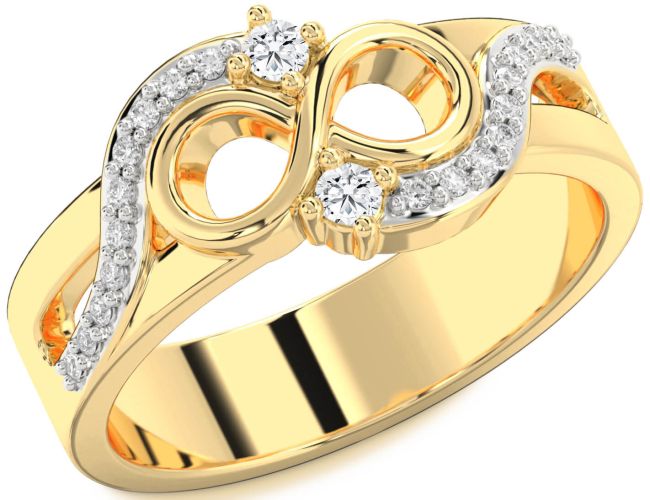 Diamond Gold Silver Infinity Round Two Stone Ring