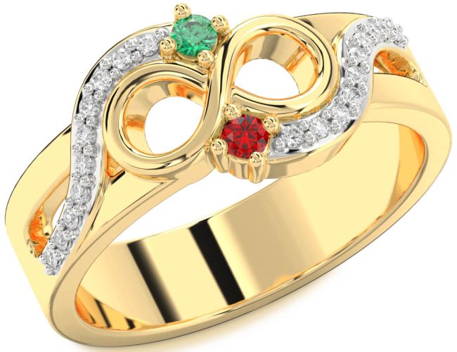 Diamond Gold Silver Infinity Round Two Stone Promise Ring