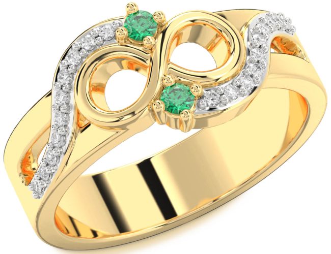 Diamond Emerald Gold Silver Infinity Round Two Stone Birthstone Ring