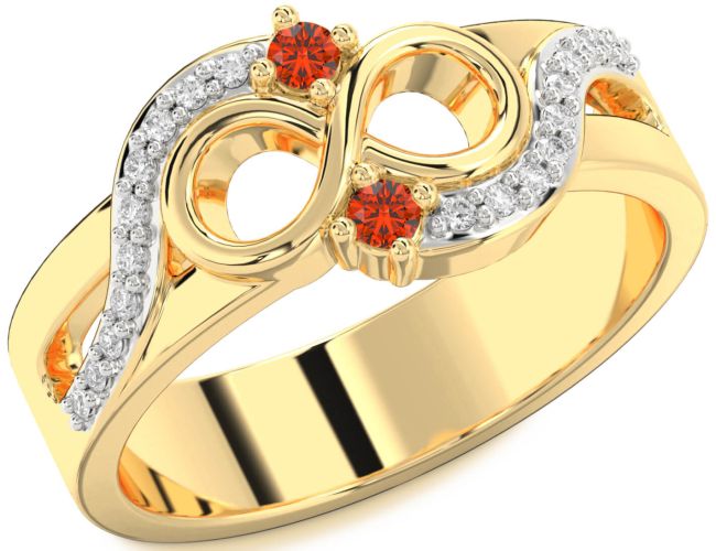 Diamond Fire Opal Gold Infinity Round Two Stone Ring