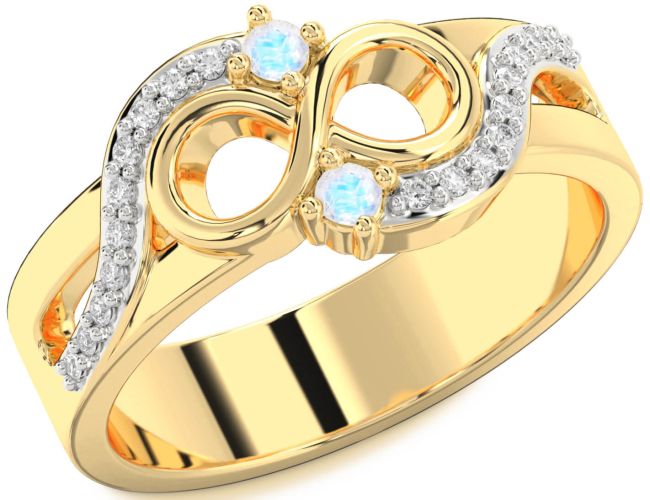 Diamond Moonstone Gold Infinity Round Two Stone Ring