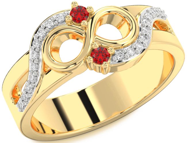 Diamond Ruby Gold Infinity Round Two Stone Birthstone Ring