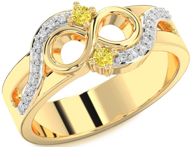 Yellow Diamond Gold Silver Infinity Round Two Stone Ring