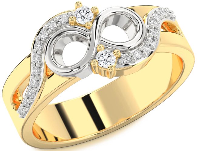 Diamond White Yellow Gold Infinity Round Two Stone Ring