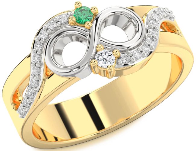 Diamond Gold Silver Infinity Round Two Stone Promise Ring