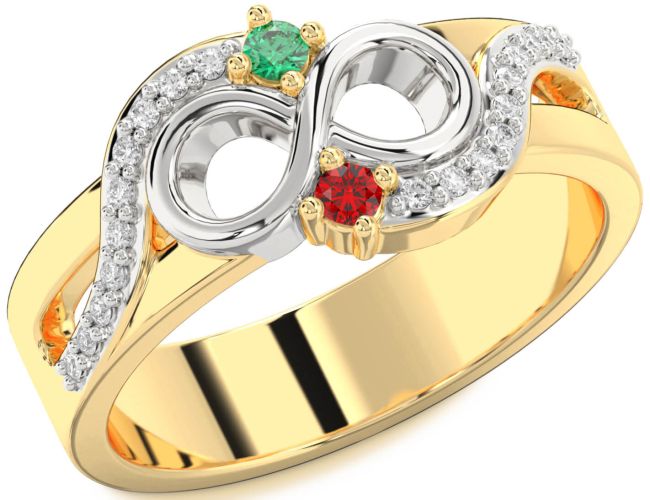 Diamond Gold Silver Infinity Round Two Stone Promise Ring