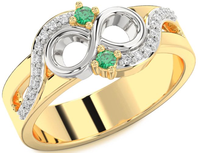 Diamond Emerald Gold Silver Infinity Round Two Stone Birthstone Ring