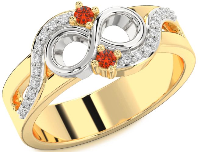 Diamond Fire Opal Gold Silver Infinity Round Two Stone Ring