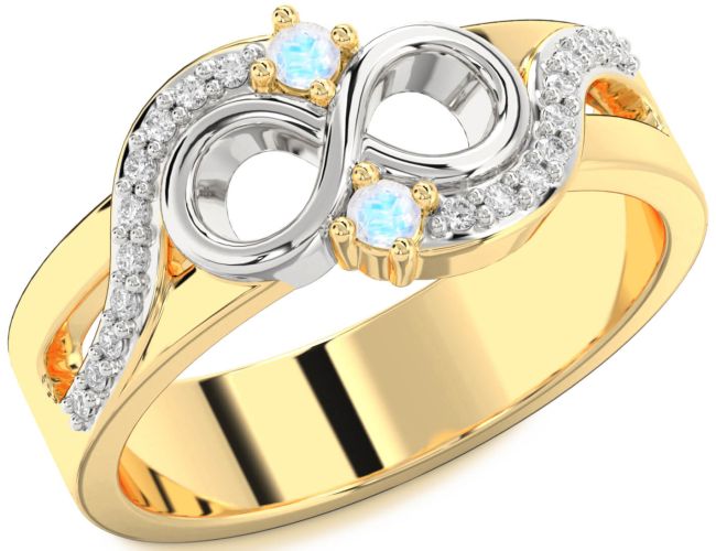 Diamond Moonstone Gold Silver Infinity Round Two Stone Ring