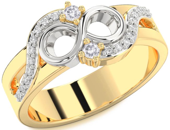 Salt & Pepper Diamond Gold Silver Infinity Round Two Stone Ring