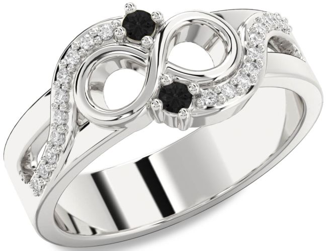 Black Diamond Silver Infinity Round Two Stone Ring