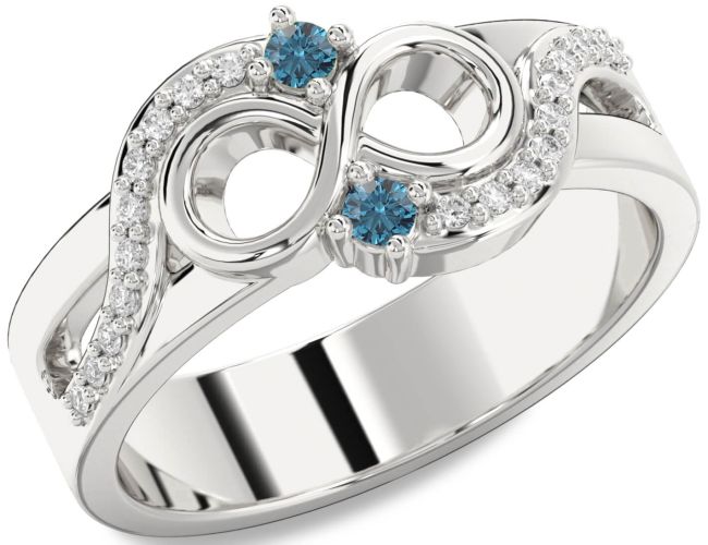 Blue Diamond Silver Infinity Round Two Stone Ring
