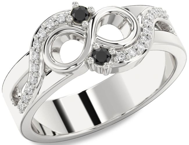 Diamond Black Onyx Silver Infinity Round Two Stone Ring
