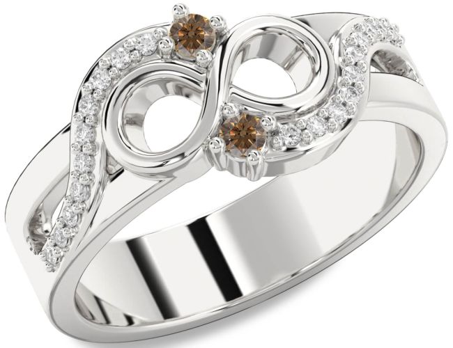 Chocolate Brown Diamond Silver Infinity Round Two Stone Ring