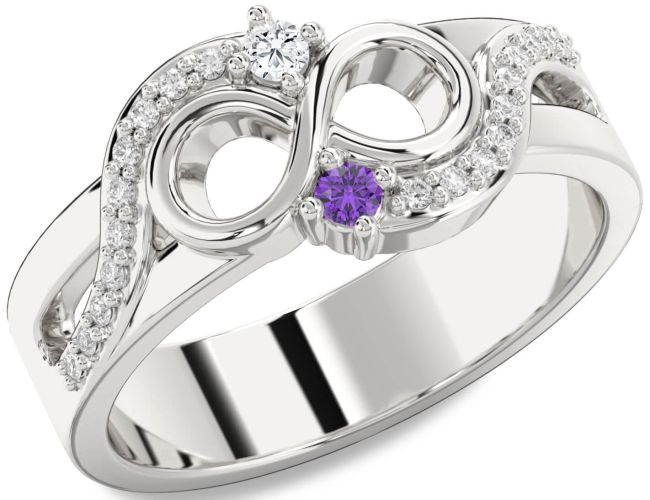 Diamond Silver Infinity Round Two Stone Promise Ring