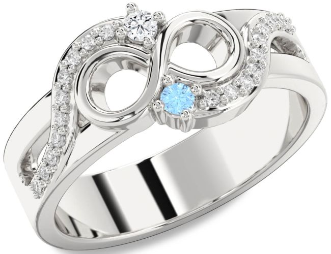 Diamond Silver Infinity Round Two Stone Promise Ring