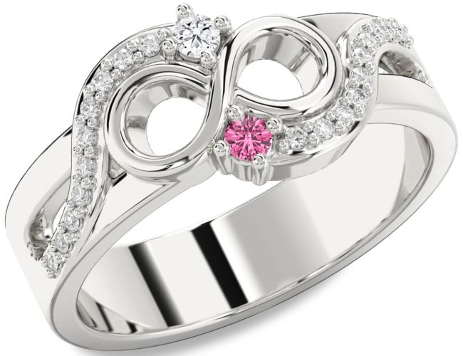 Diamond Silver Infinity Round Two Stone Promise Ring