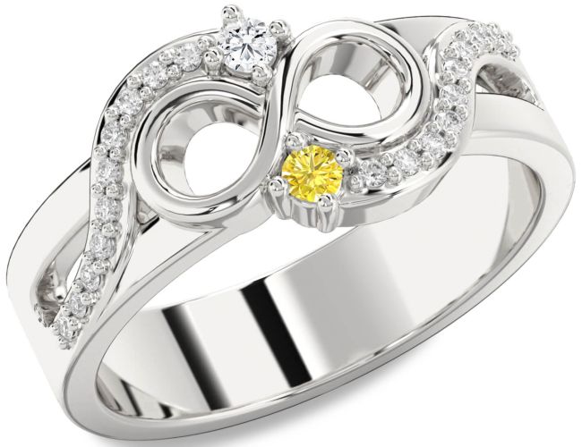 Diamond Silver Infinity Round Two Stone Promise Ring