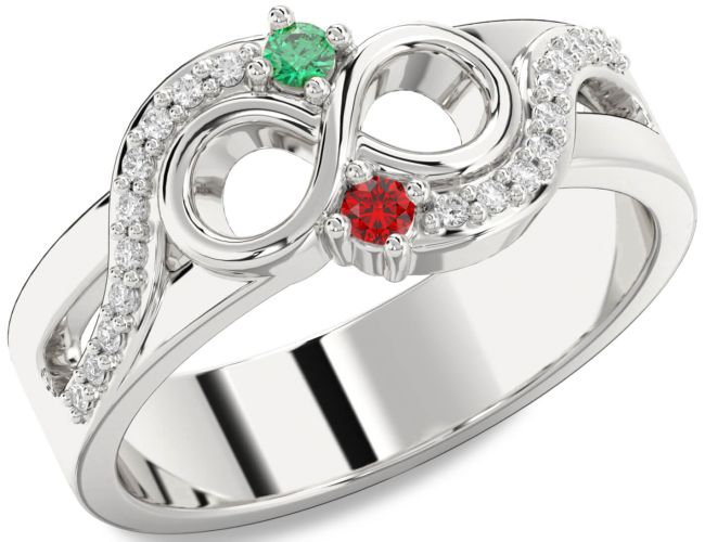 Diamond Silver Infinity Round Two Stone Promise Ring