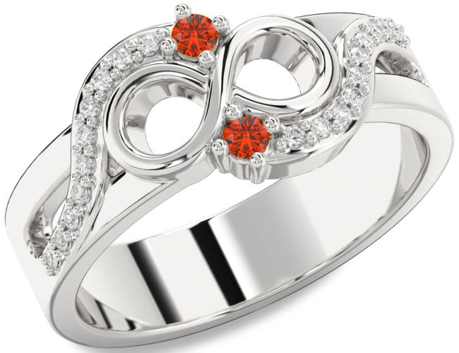 Diamond Fire Opal Silver Infinity Round Two Stone Ring