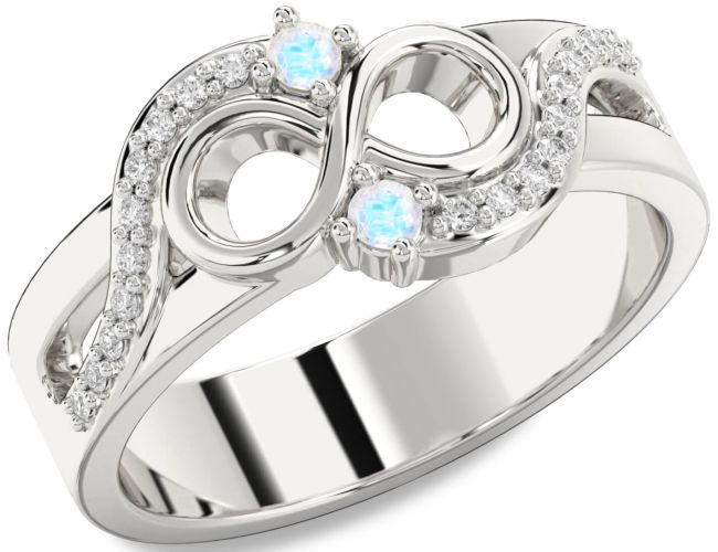 Diamond Moonstone Silver Infinity Round Two Stone Ring