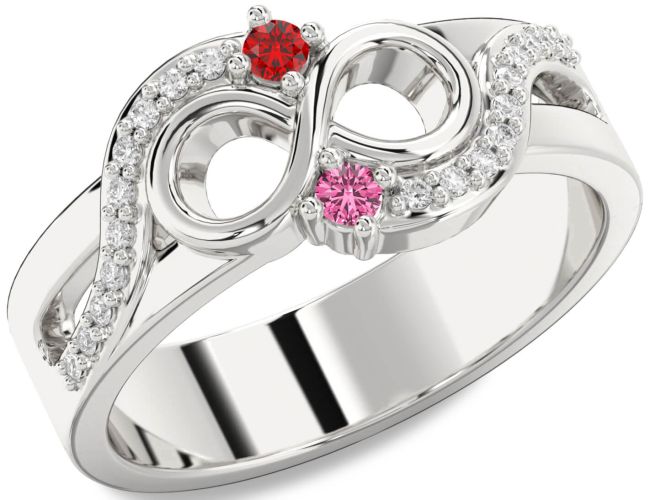 Diamond Silver Infinity Round Two Stone Promise Ring