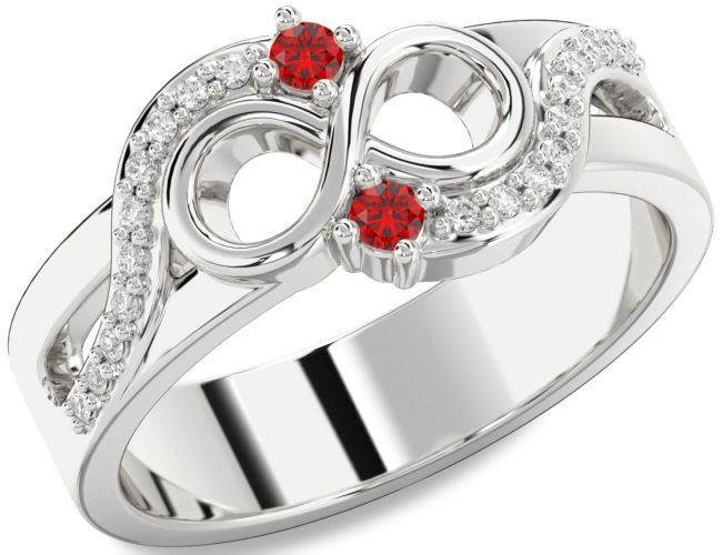 Diamond Ruby Platinum Infinity Round Two Stone Birthstone Ring